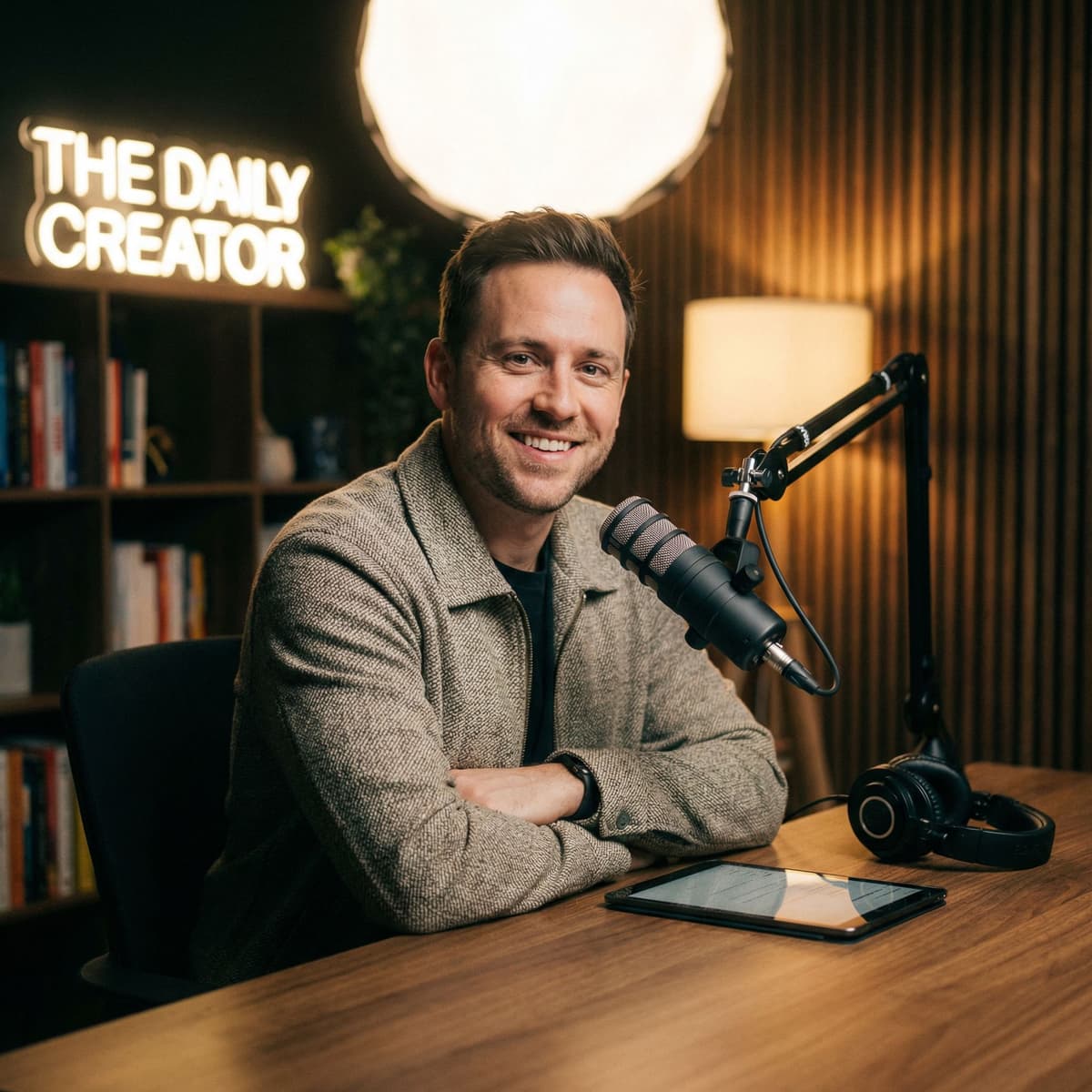 Content creator at podcast desk